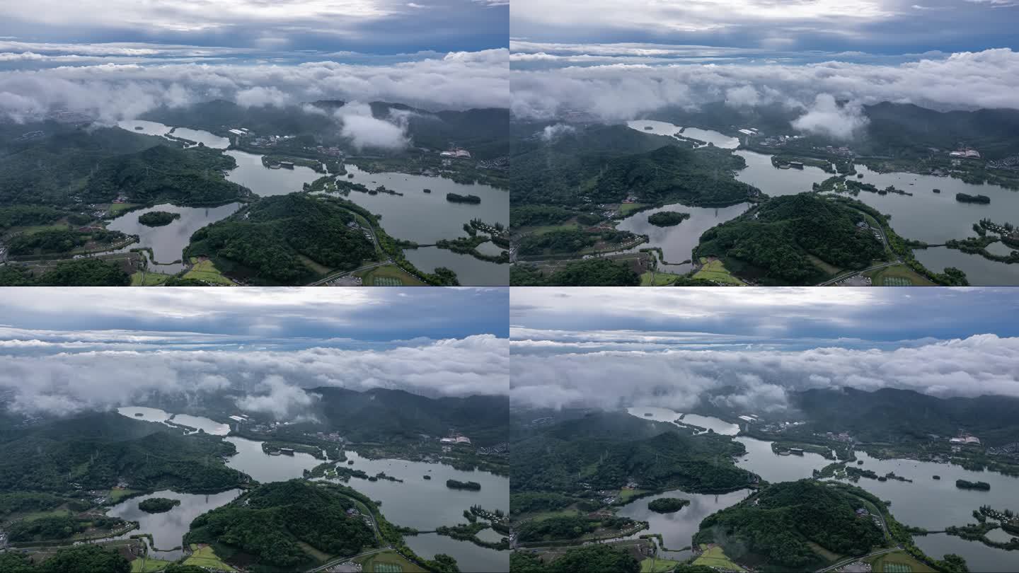 杭州萧山湘湖风景区云海航拍延时