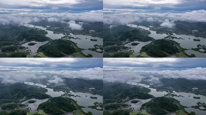 杭州萧山湘湖风景区云海航拍延时