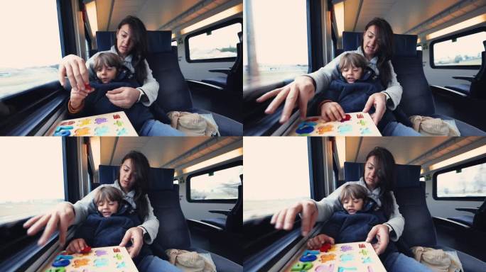 妈妈在火车上教儿子在家上学。孩子在上下班途中和父母一起参加学校活动