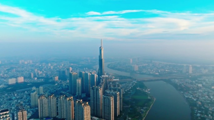 胡志明市建筑之上，胡志明市美丽的日出