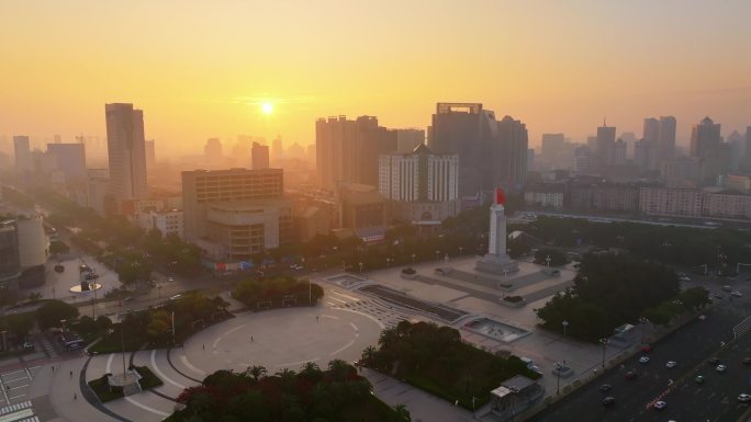 南昌八一人民英雄纪念碑清晨日出航拍