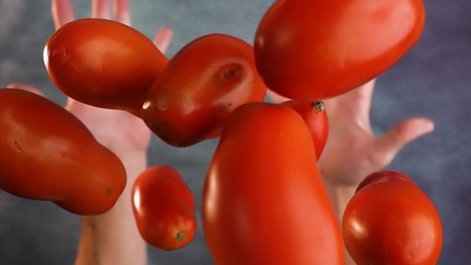 用慢动作扔出美味的红番茄