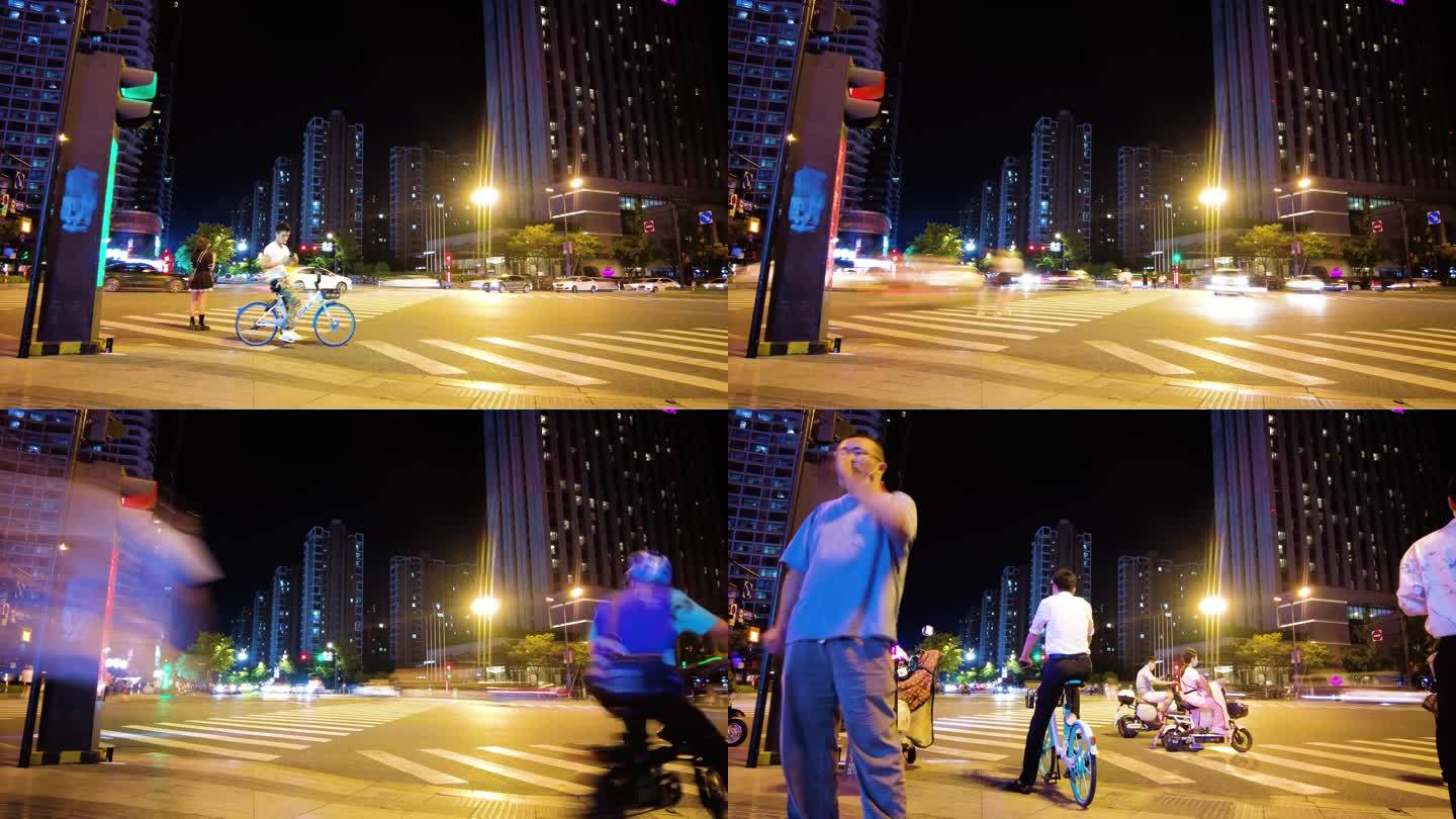 城市夜景繁忙的车流人流延时摄影9