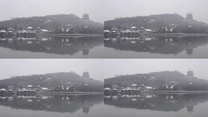 北京颐和园公园下雪美景水墨画景色17