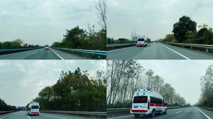 4K高速公路上快速行驶的救护车 抢救