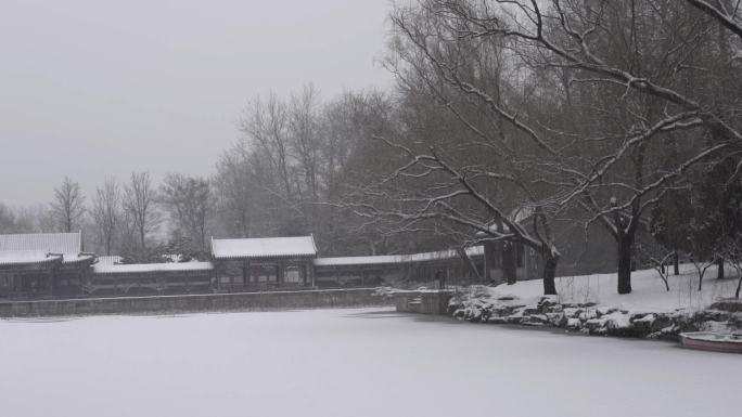 北京颐和园公园下雪美景水墨画景色12
