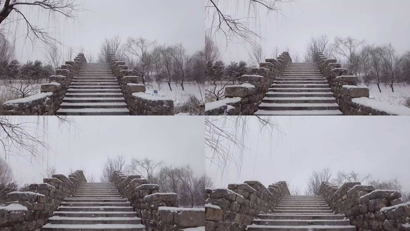 北京颐和园公园下雪美景水墨画景色51
