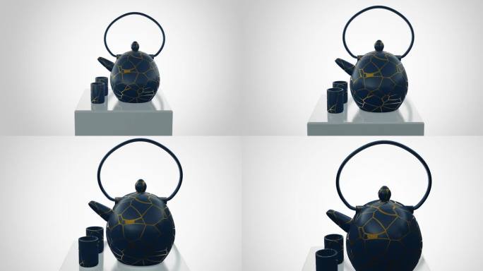 一个孤立的金杉茶壶的3D动画
