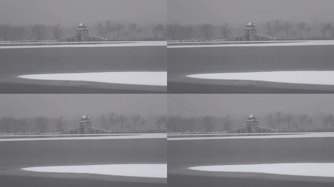 北京颐和园公园下雪美景水墨画景色32