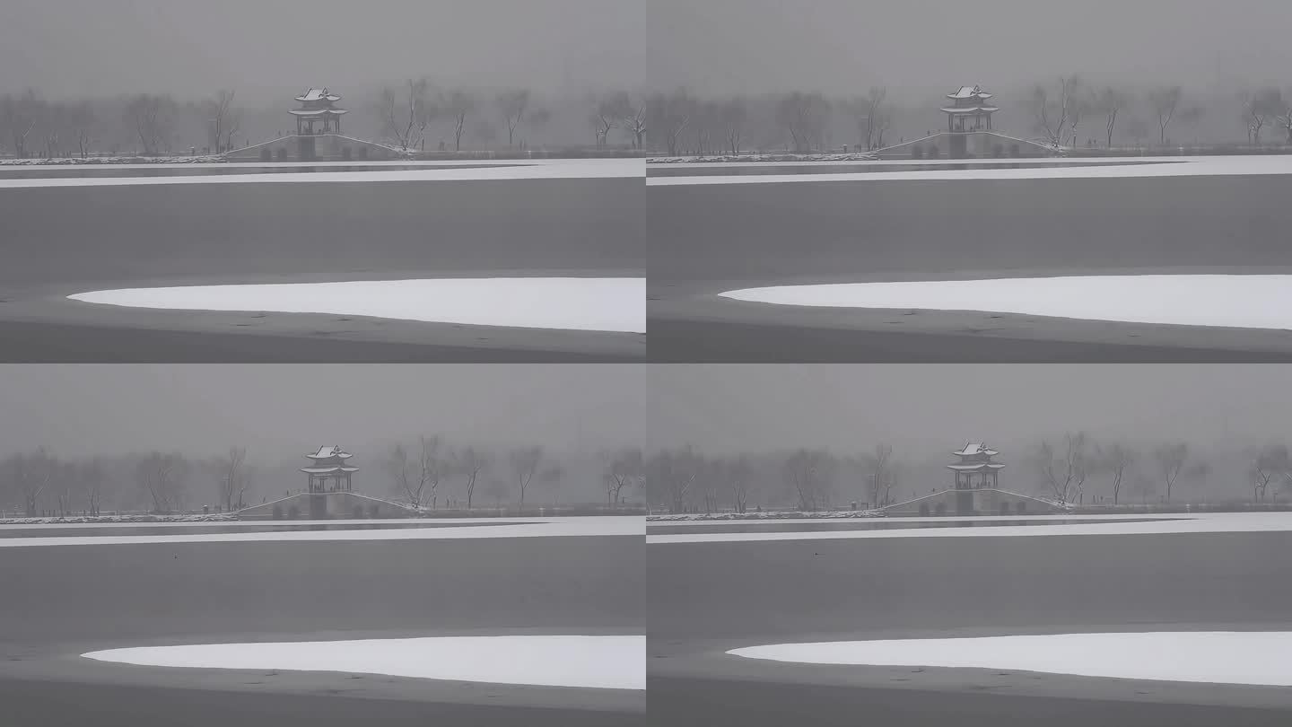 北京颐和园公园下雪美景水墨画景色32