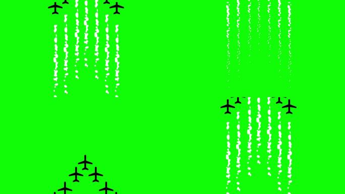飞机编队飞过。4K绿幕动画。