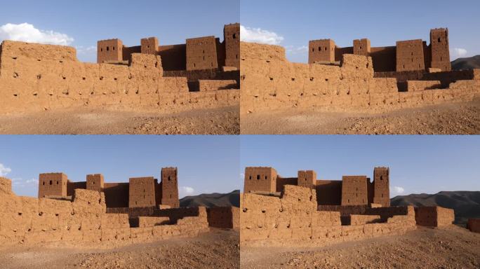 德拉谷地的一个kasbah。原汁原味的摩洛哥传统建筑特写。
