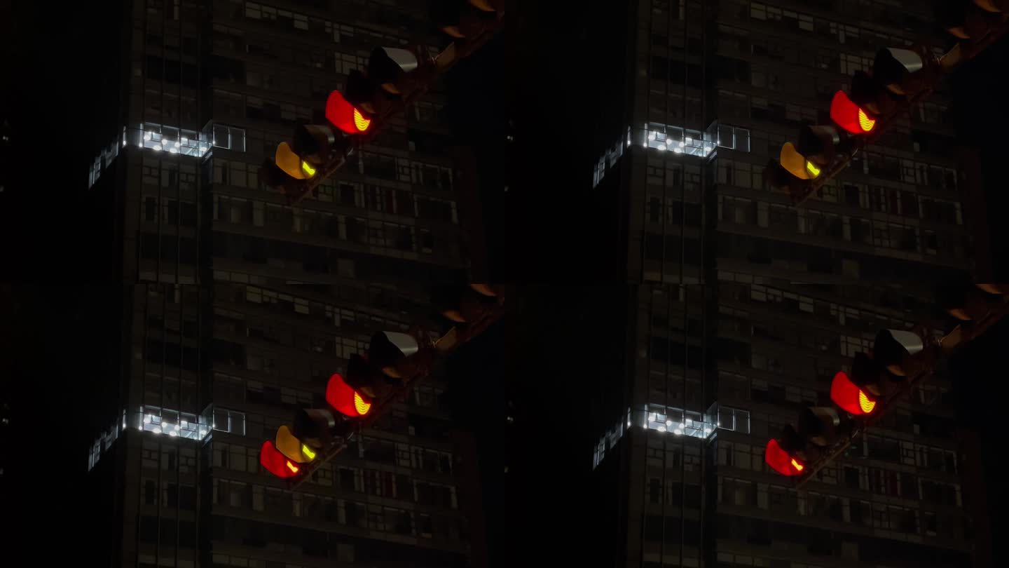 深夜高楼写字楼灯光红绿灯