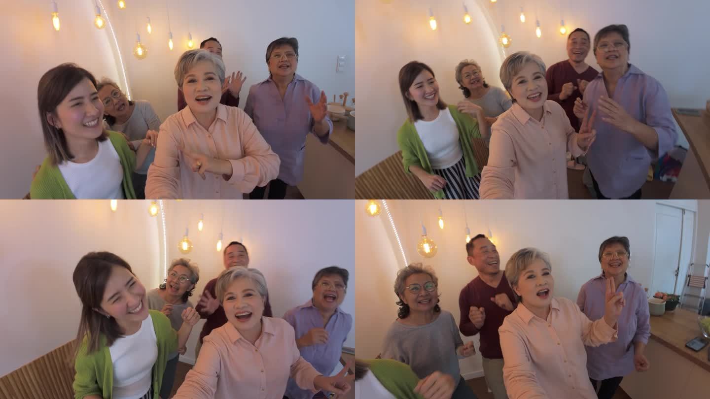 亚洲老年朋友用家庭自拍捕捉幸福。
