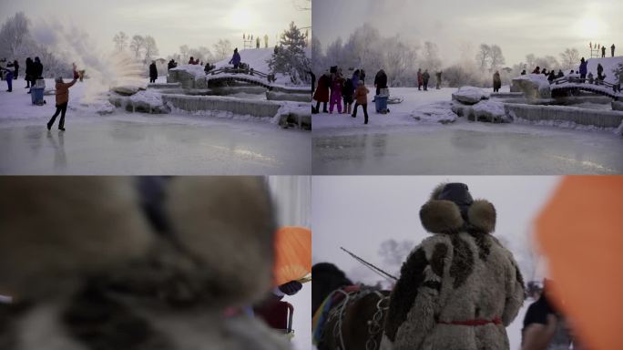 吉林雪乡雾凇岛游客彭巴效应泼水成冰坐雪橇