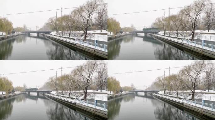 北京雪中列车行驶高清视频