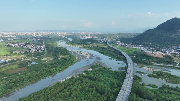 汉中4K航拍大自然风景山水汉江褒河交界处
