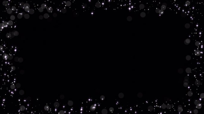 闪亮的粒子框架与星星在黑色背景。金像奖明星。散景发光粒子循环动画。