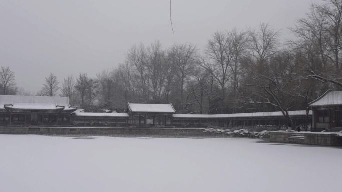 北京颐和园公园下雪美景水墨画景色14