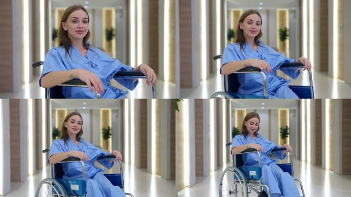 轮椅上的女病人画像。