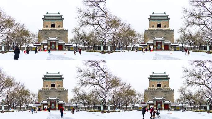 北京钟楼下雪建筑延时