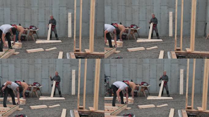 父子俩建造房屋木材木料原材料木工木匠