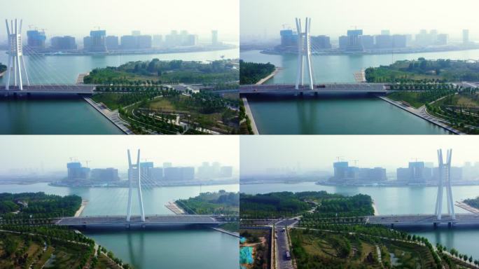 航拍郑东新区桥梁4k