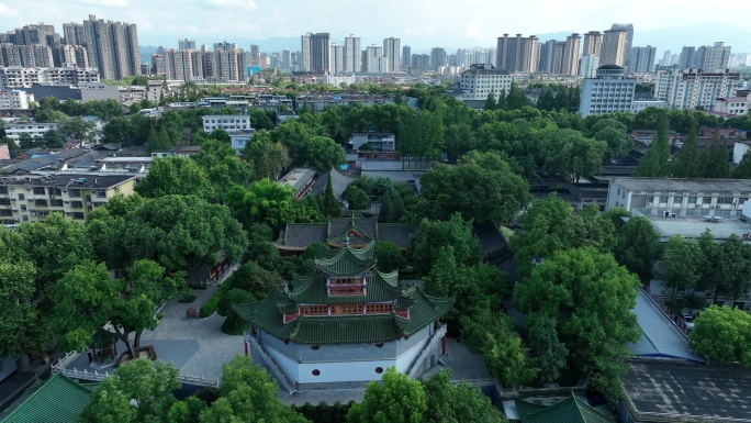 汉中汉中4K航拍大自然风景树林山水古汉台