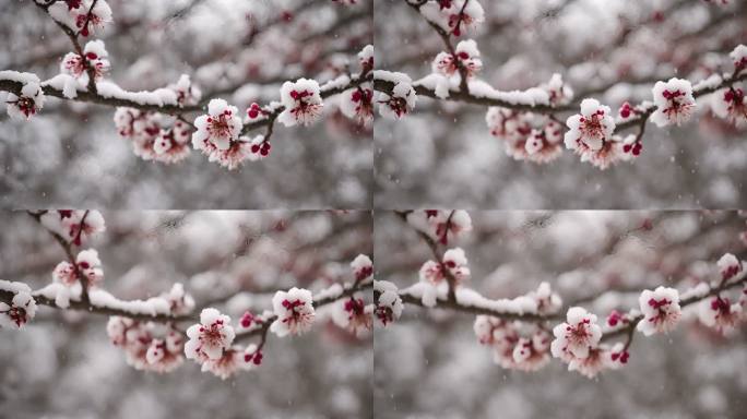 雪景冬季下雪树叶树枝