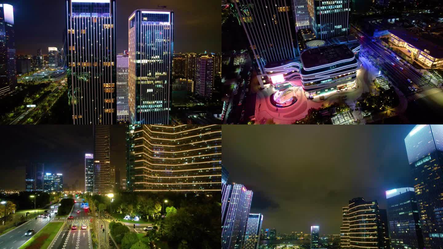 杭州萧山区钱江世纪城夜晚夜景高楼大厦视频