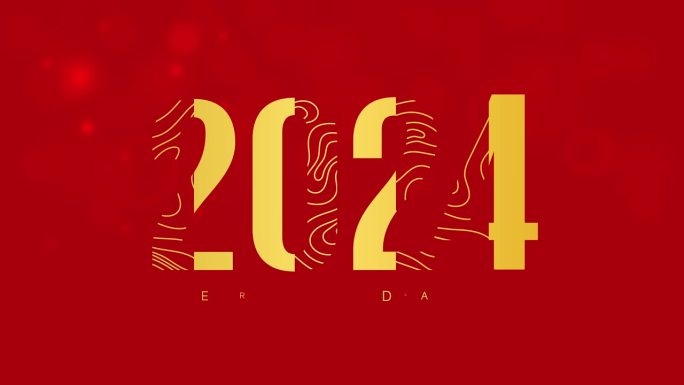 中国新年2024金色文字设计，红色散景背景。龙年，4k