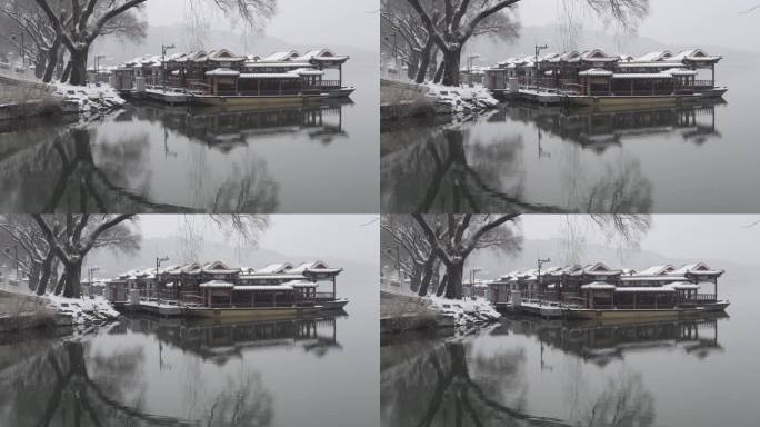 北京颐和园公园下雪美景水墨画景色7