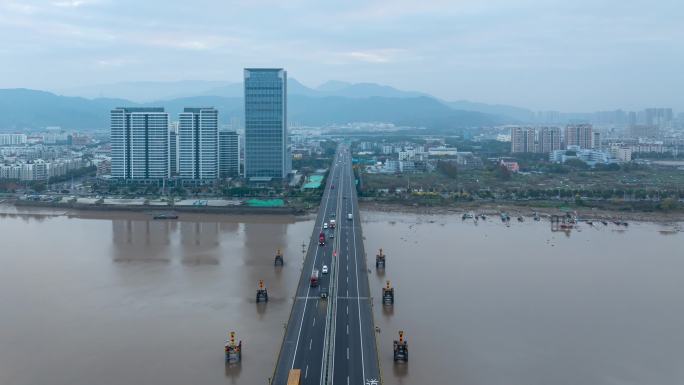温州市温州大桥航拍延时摄影4k