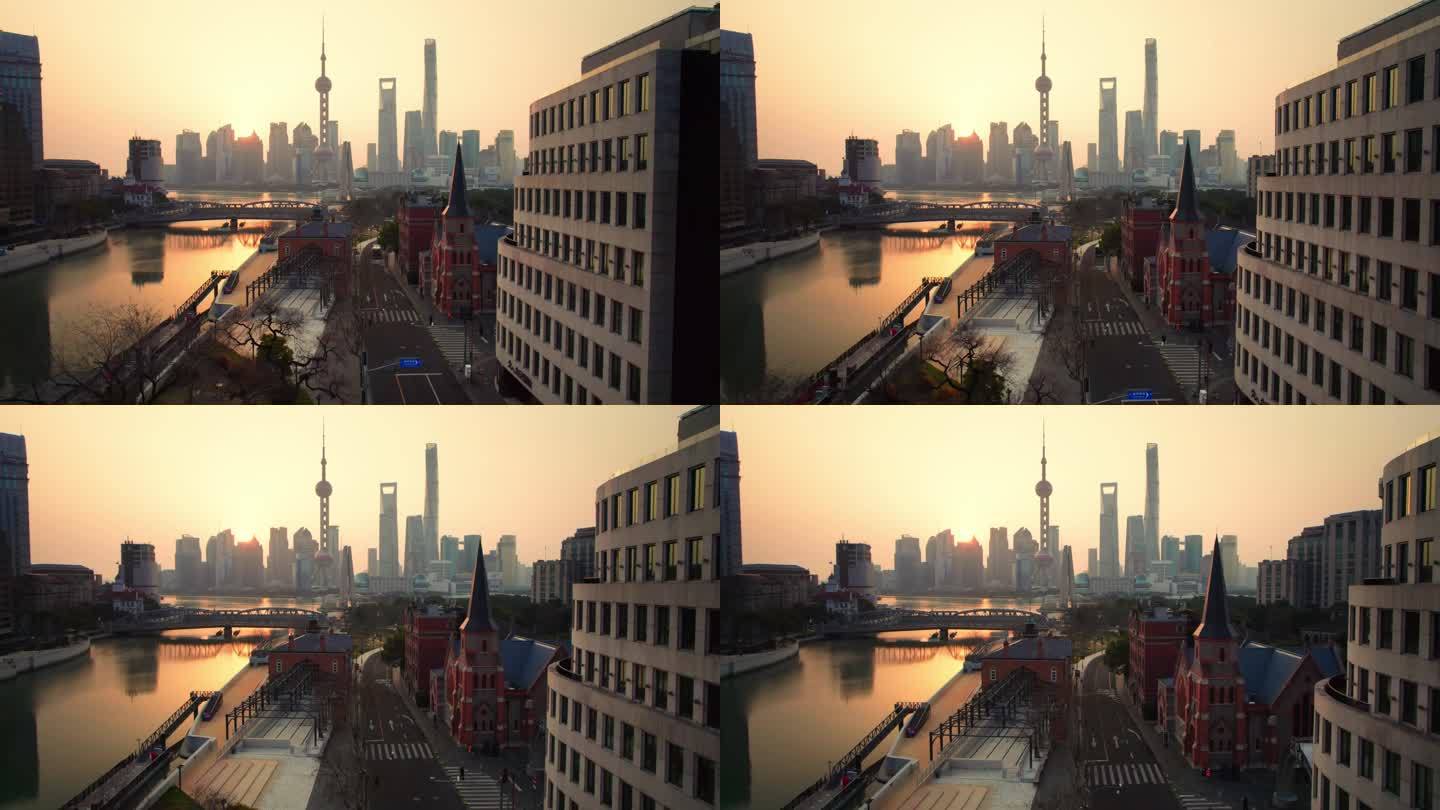 4k上海日出前推镜头