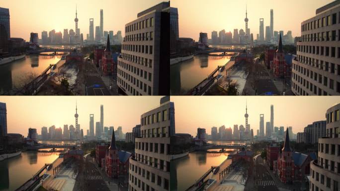 4k上海日出前推镜头