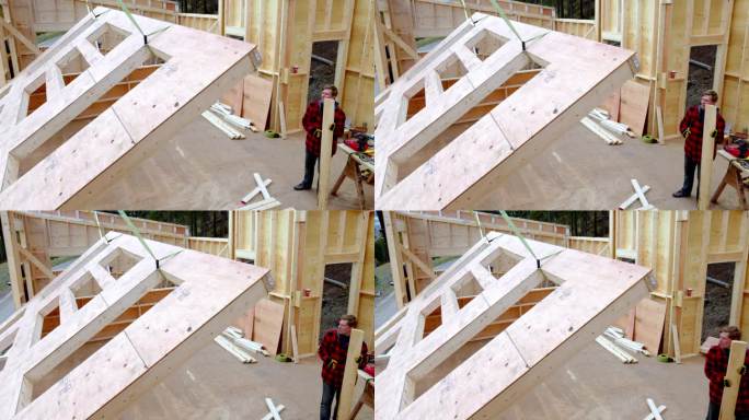 男人从零开始建造家园，竖立巨大的前墙