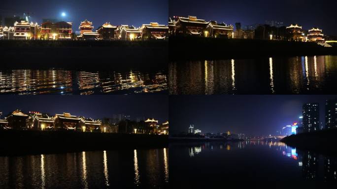 乘船拍摄江边夜景