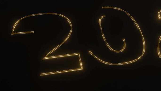 2024年新年快乐，金色短信。数字2024由小粒子组成。新年庆祝活动
