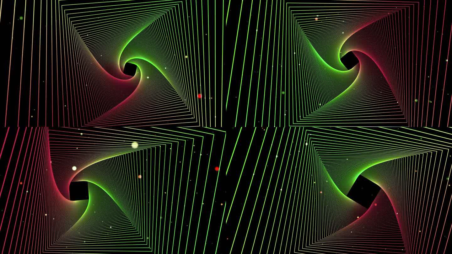 4K霓虹灯炫酷穿梭隧道视频红绿色粒子2