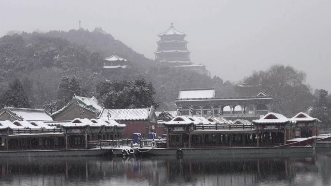 北京颐和园公园下雪美景水墨画景色20