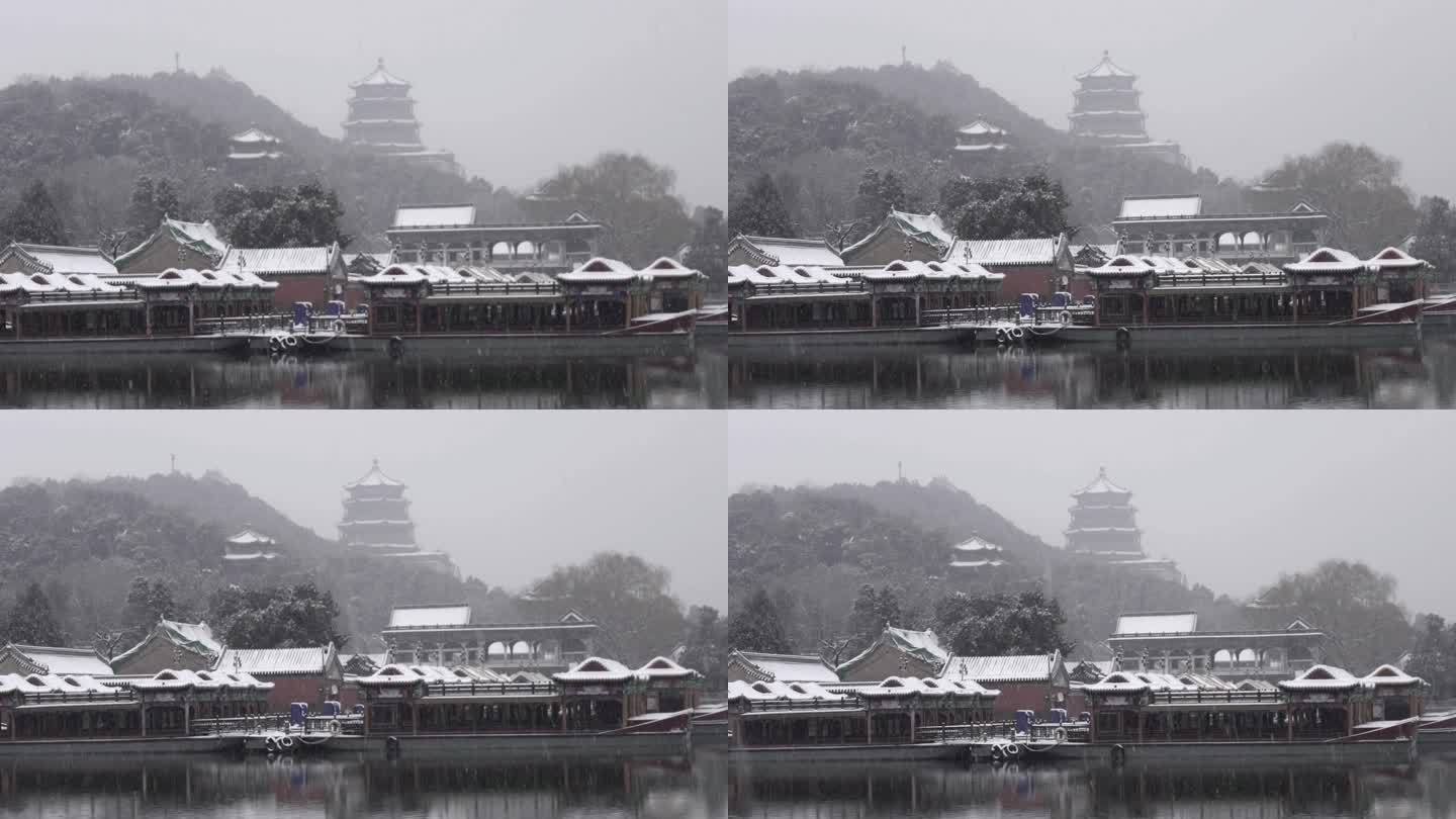 北京颐和园公园下雪美景水墨画景色20