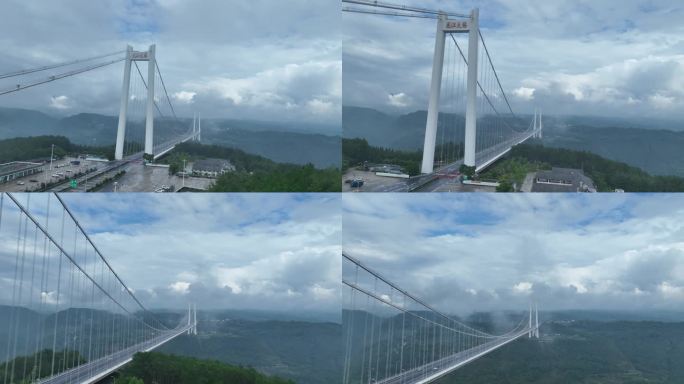 航拍云雾之中的云南腾冲龙江特大桥风景