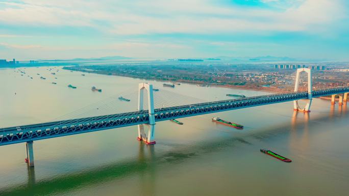 芜湖长江大桥三桥航拍延时摄影
