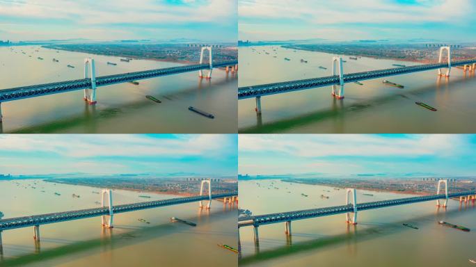 芜湖长江大桥三桥航拍延时摄影
