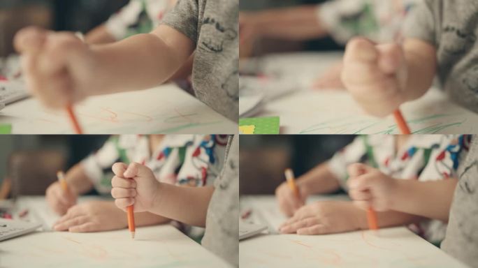 亚洲男孩释放创造力:用铅笔在纸上近距离手绘-在家上学的爱好和艺术表现。