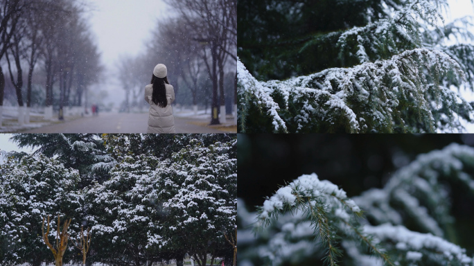 下雪升格唯美素材 美女雪中漫步唯美空镜