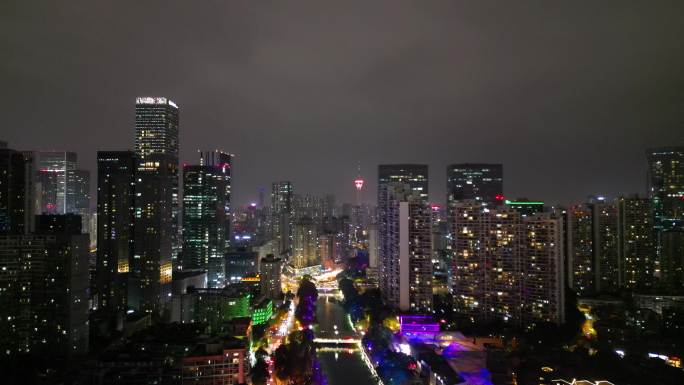 四川成都中心城区夜景航拍