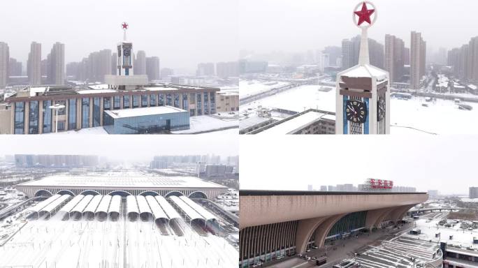 大雪中的石家庄火车站高铁站