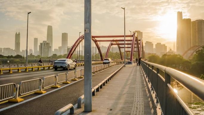 深圳的红拱桥大桥车流人流延时视频素材城市