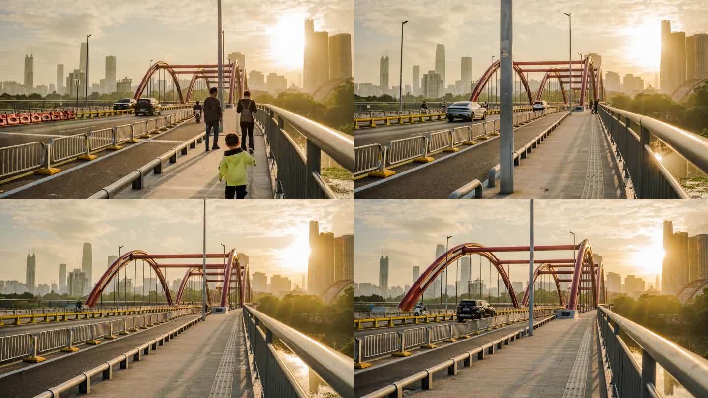 深圳的红拱桥大桥车流人流延时视频素材城市
